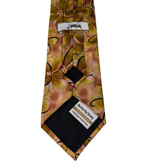 2006 J. Garcia Butterfly Study Tie 100% Silk Floral Gold Collection Forty-Two - Picture 4 of 7